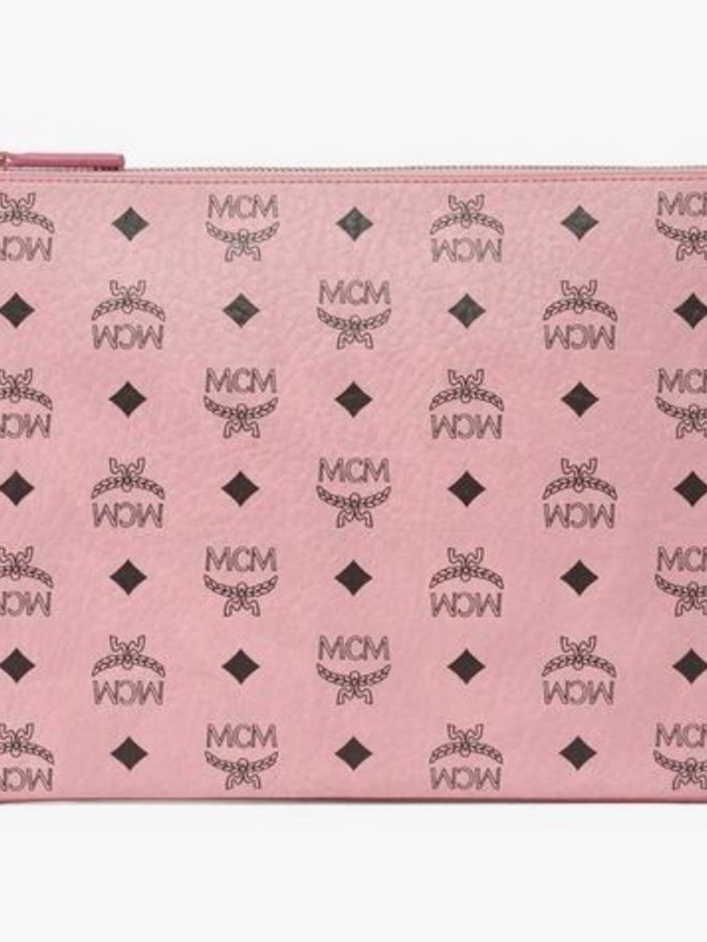MCM Pink Logo Zip Pouch with Black Motif